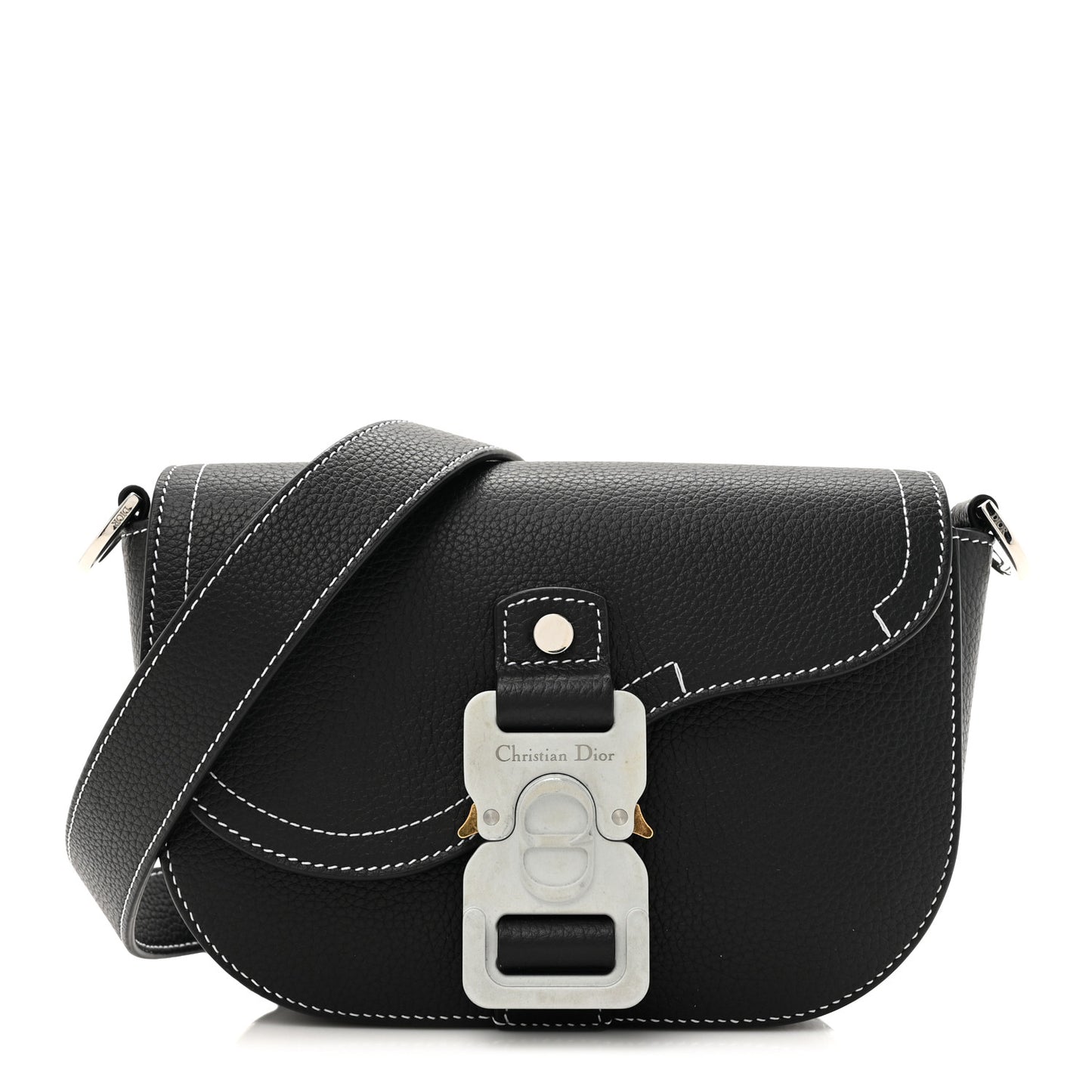 Grained Calfskin Saddle Messenger Bag With Strap Black