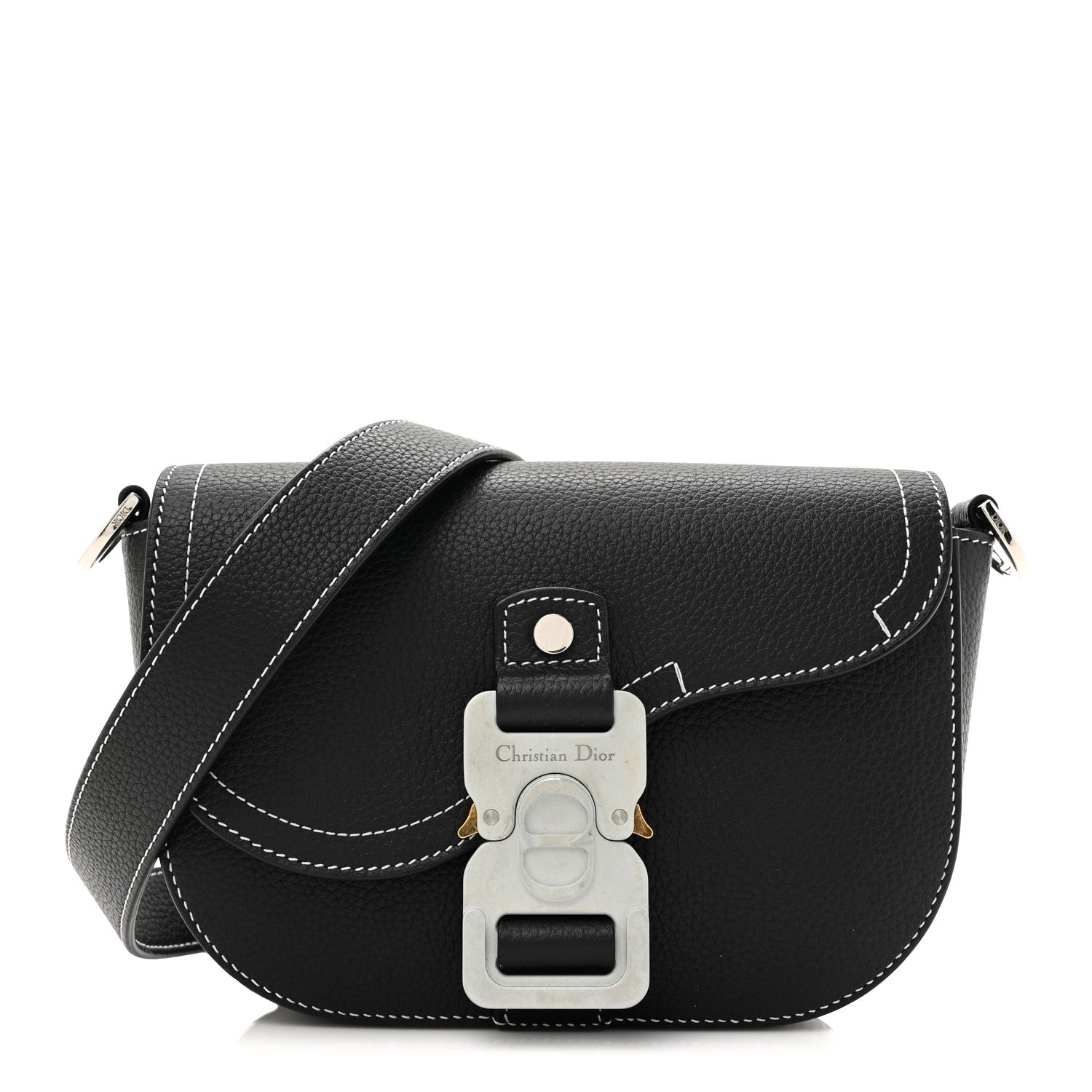 Christian Dior Grained Calfskin Saddle Messenger Bag With Strap Black 1 of 10