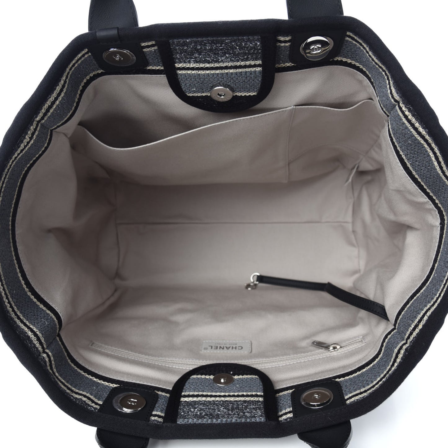 Striped Canvas Medium Deauville Tote Black