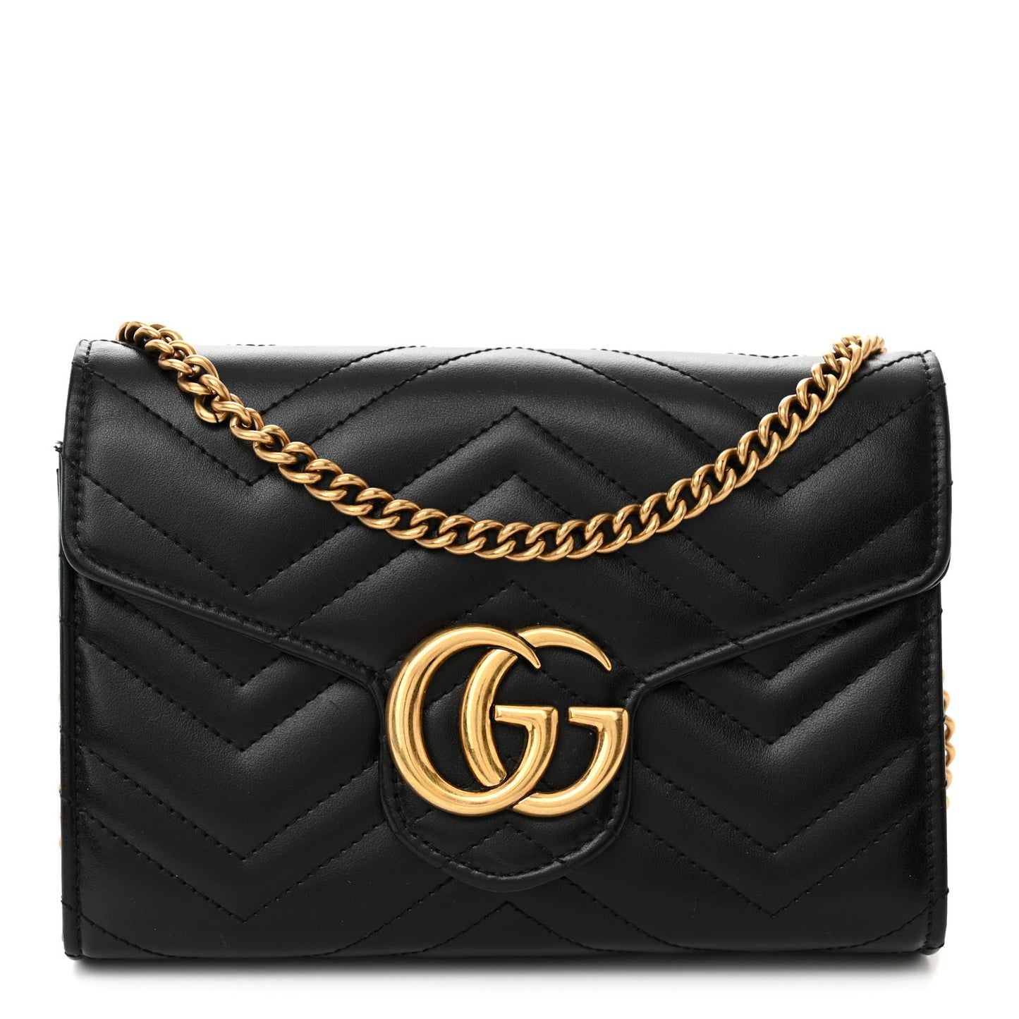 Calfskin Matelasse GG Marmont Chain Wallet Black