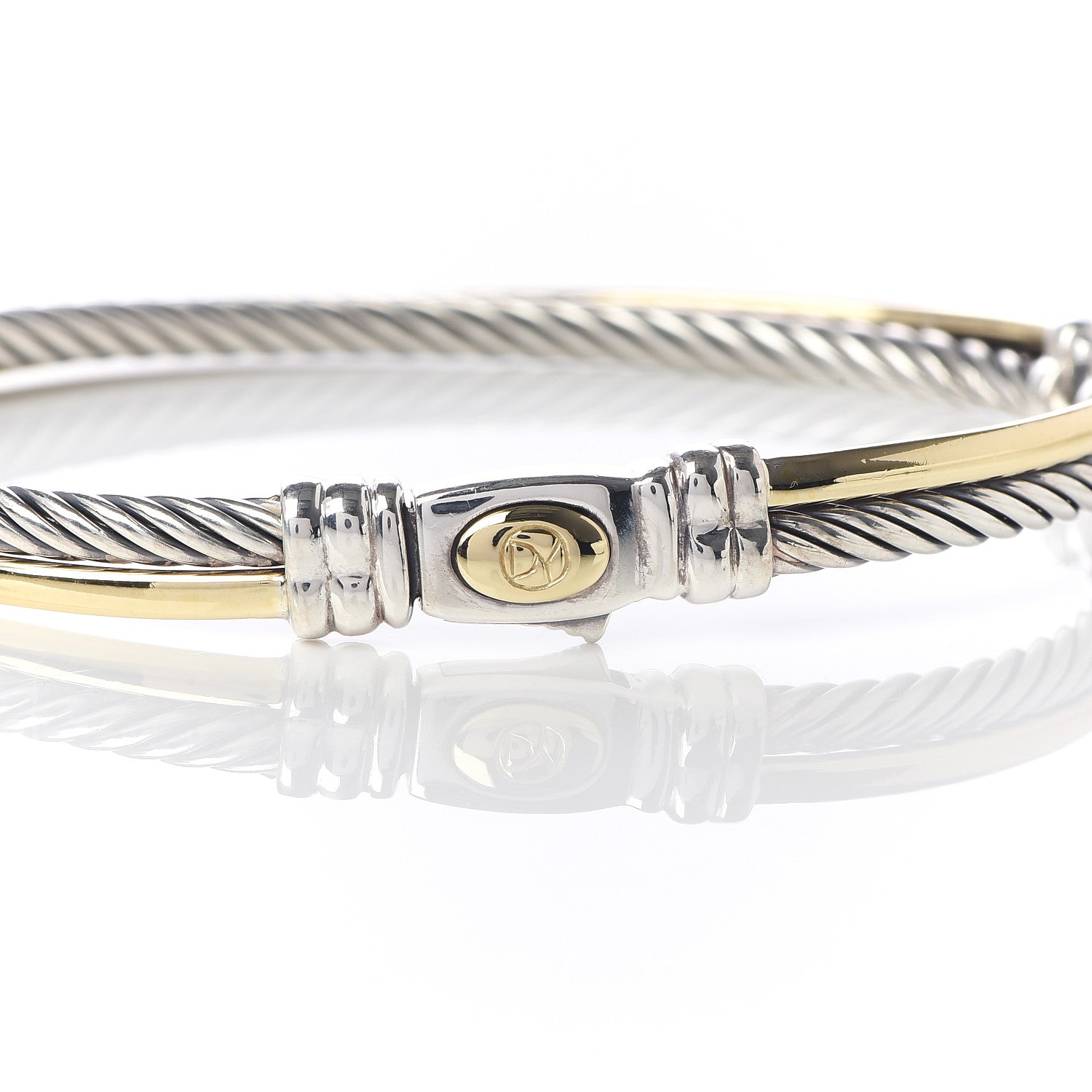 David Yurman Sterling Silver 18K Yellow Gold 3mm Crossover Bracelet 4 of 6