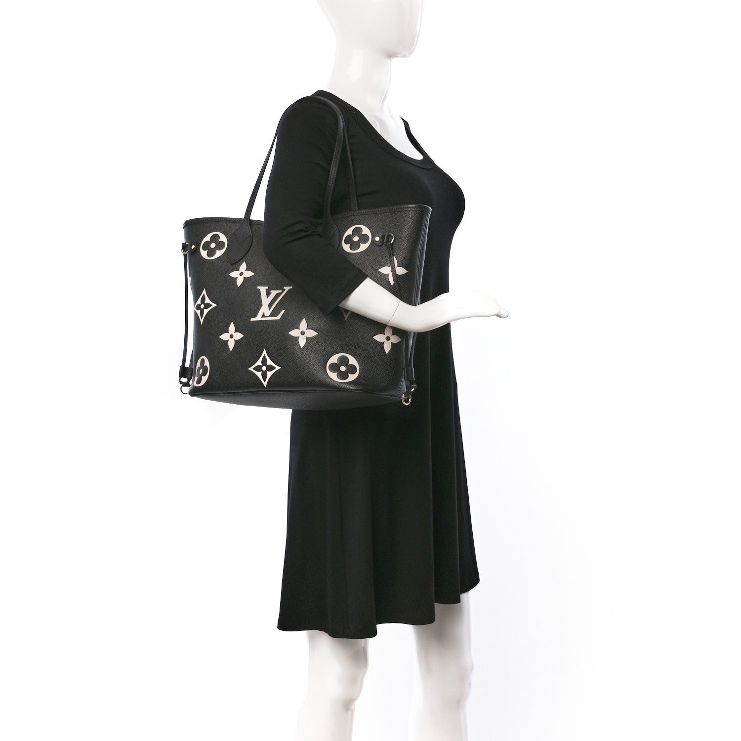 Louis Vuitton Empreinte Monogram Giant Neverfull MM Black Beige 2 of 9