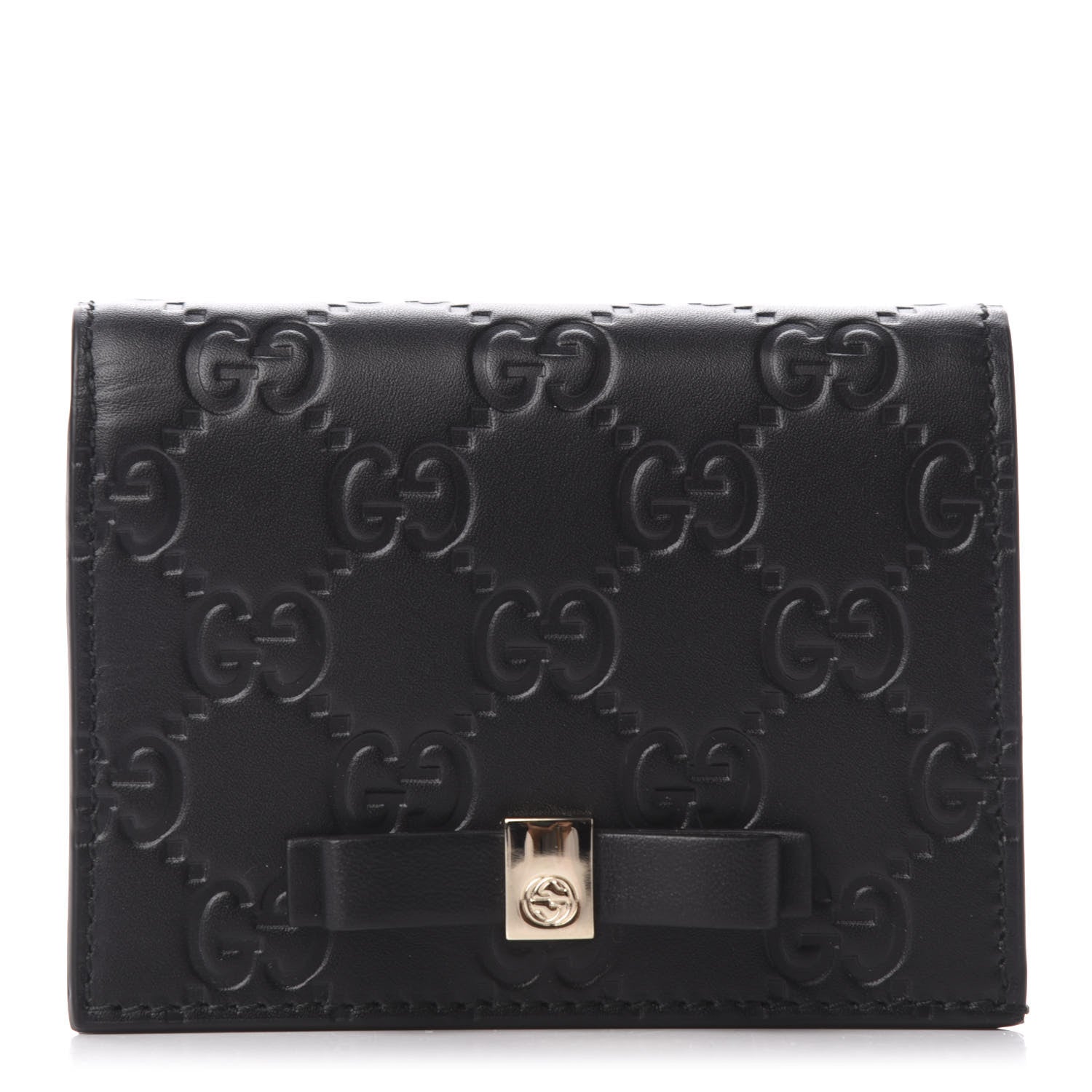 Gucci Guccissima Signature Bowy Card Case Wallet Black 1 of 7