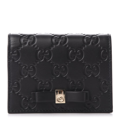 Gucci Guccissima Signature Bowy Card Case Wallet Black 1 of 7