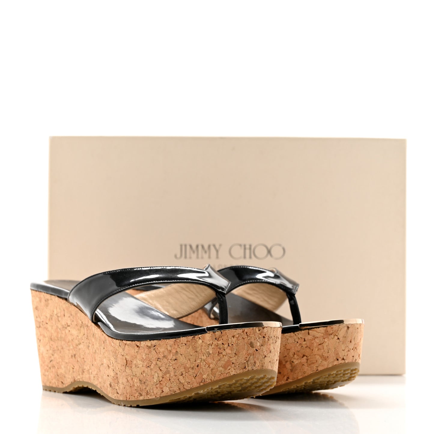 Patent Thong Platform Wedge Slide Sandals 37.5 Black