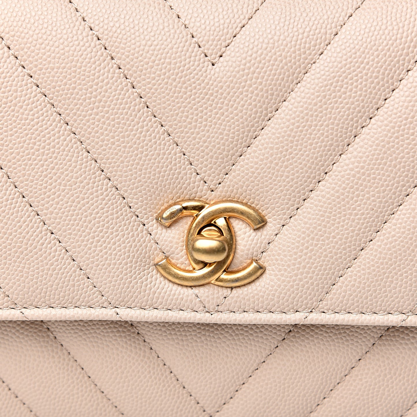 Caviar Lizard Embossed Chevron Quilted Mini Coco Handle Flap Beige