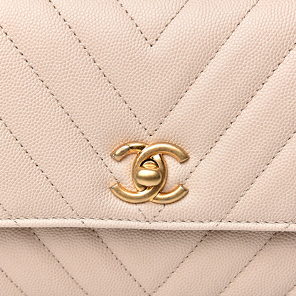 Chanel Caviar Lizard Embossed Chevron Quilted Mini Coco Handle Flap Beige 9 of 10