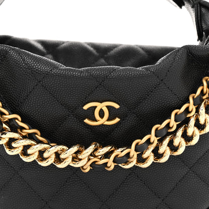Chanel Shiny Caviar Quilted Bow Pouch Hobo Black 8 of 11
