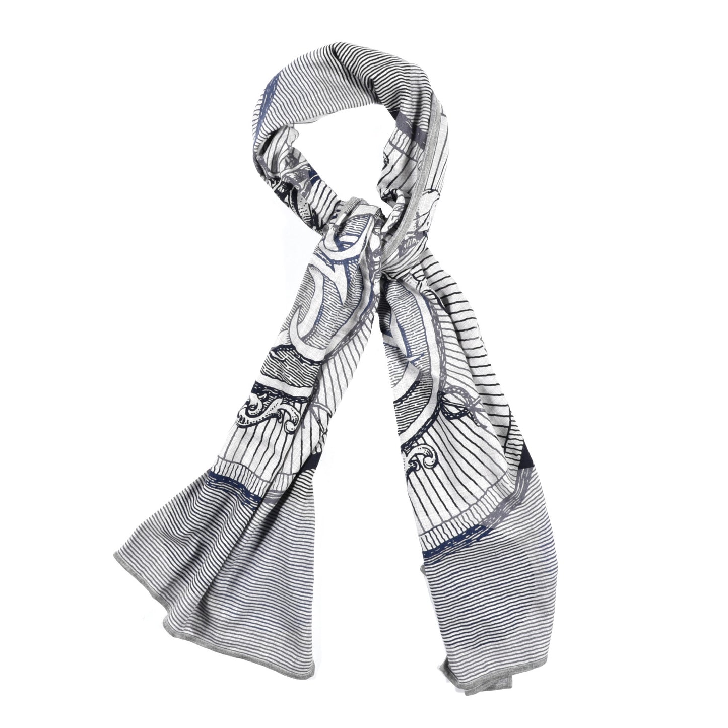 Cashmere Silk Double Jeu Suite Et Poursuite Scarf Gris Chine Marine Gris
