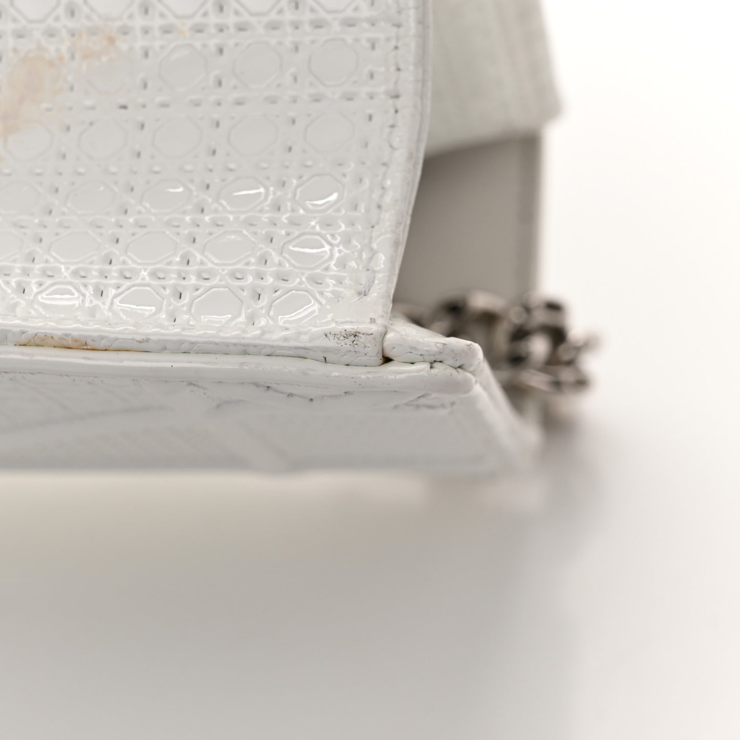 Patent Micro-Cannage Small Diorama Flap Bag White