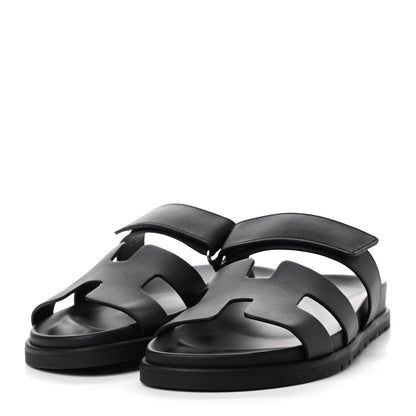 Hermes Calfskin Womens Chypre Sandals 37 Black 3 of 8