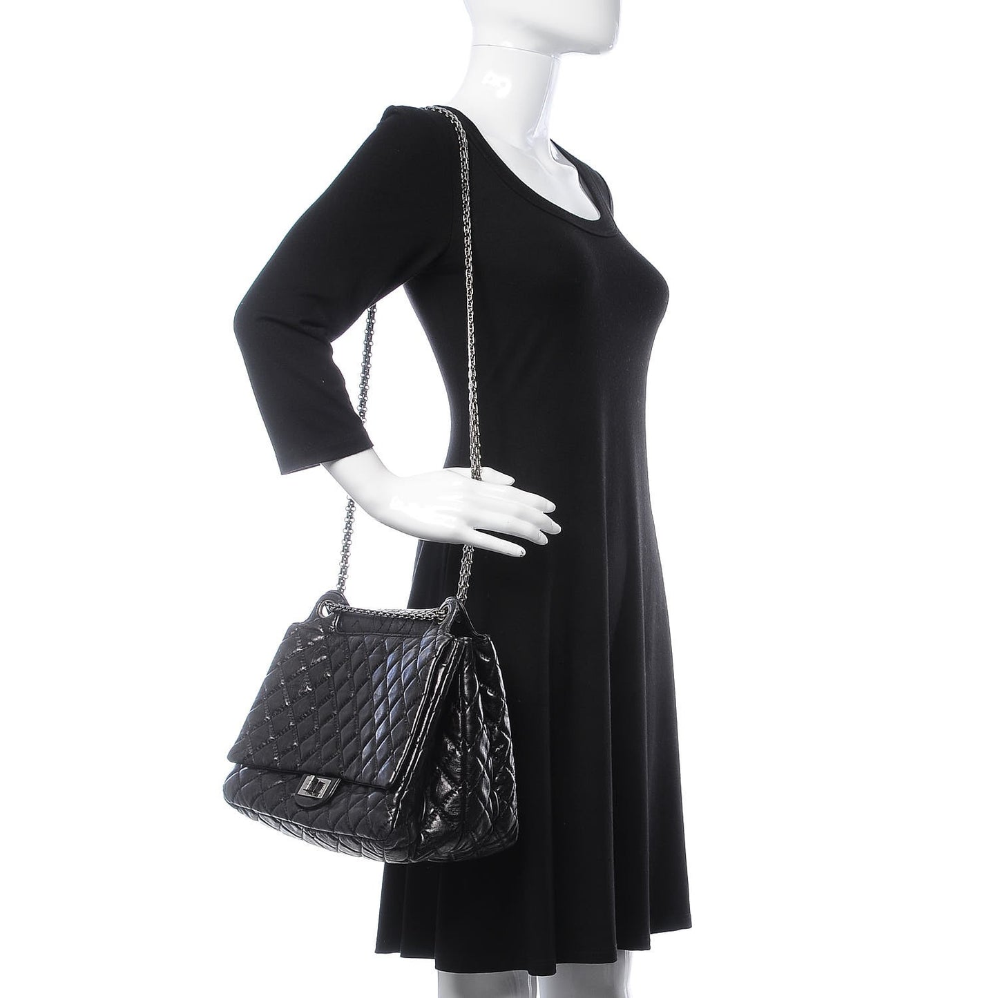 Metallic Aged Calfskin Quilted Reissue 2.55 Accordion Flap Black