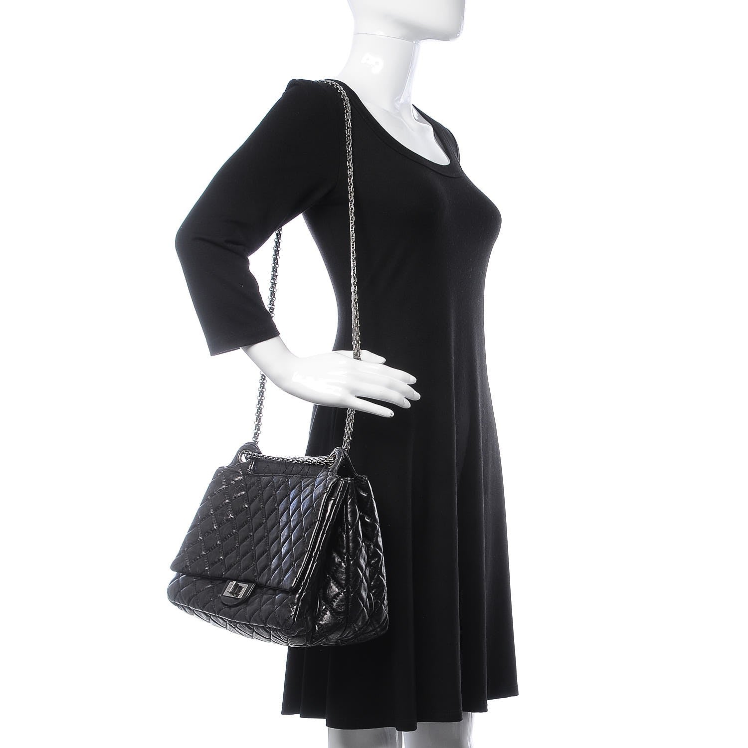 Chanel Metallic Aged Calfskin Quilted Reissue 2.55 Accordion Flap Black 2 of 8