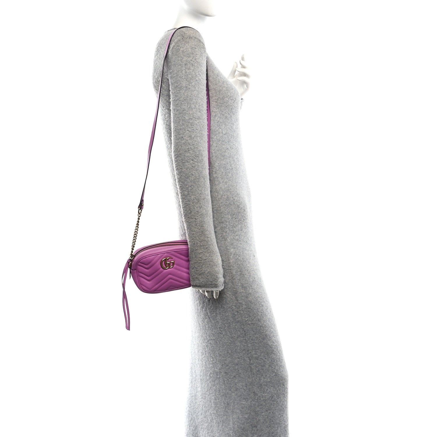 Gucci Calfskin Matelasse Mini GG Marmont Chain Shoulder Bag Candy Mousse 2 of 11