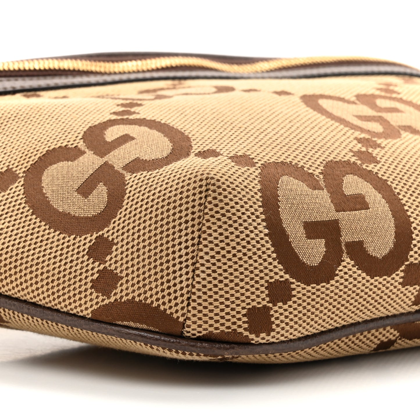Monogram Jumbo GG Textured Dollar Calfskin Web Belt Bag Camel Ebony New Acero