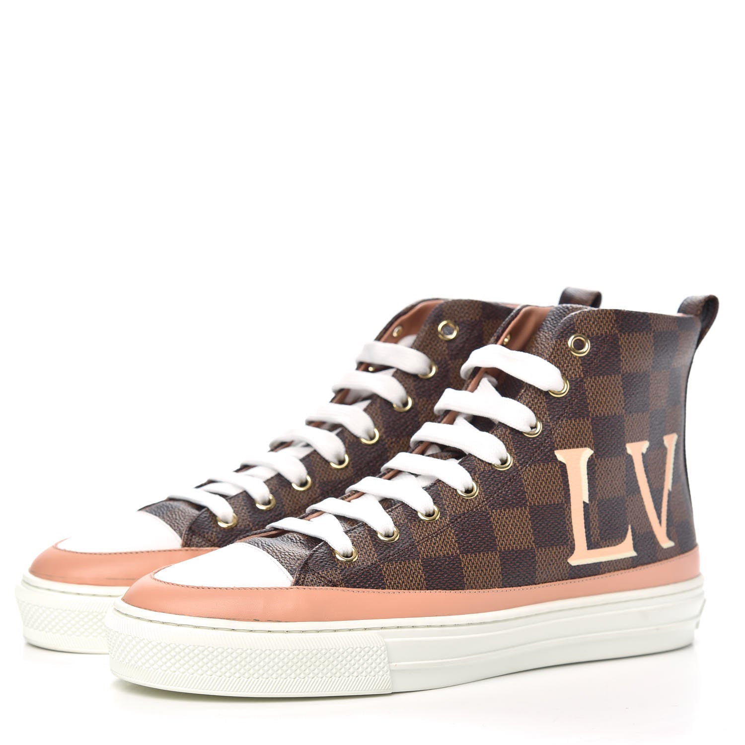 Louis Vuitton Damier Ebene Stellar High Top Sneakers 39 Venus Pink 3 of 7