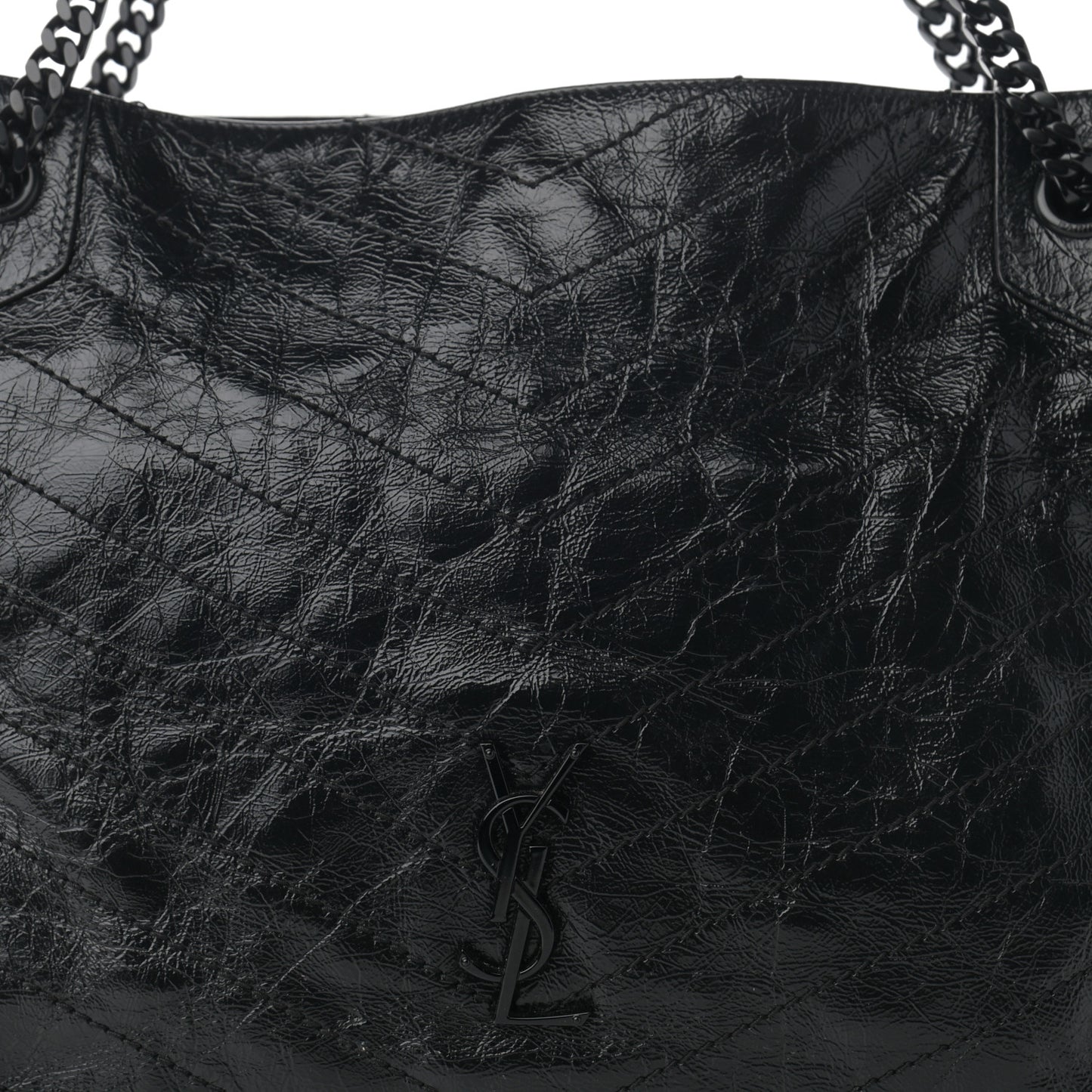 Crinkled Calfskin Matelasse Monogram Medium Niki Shopper Tote Black