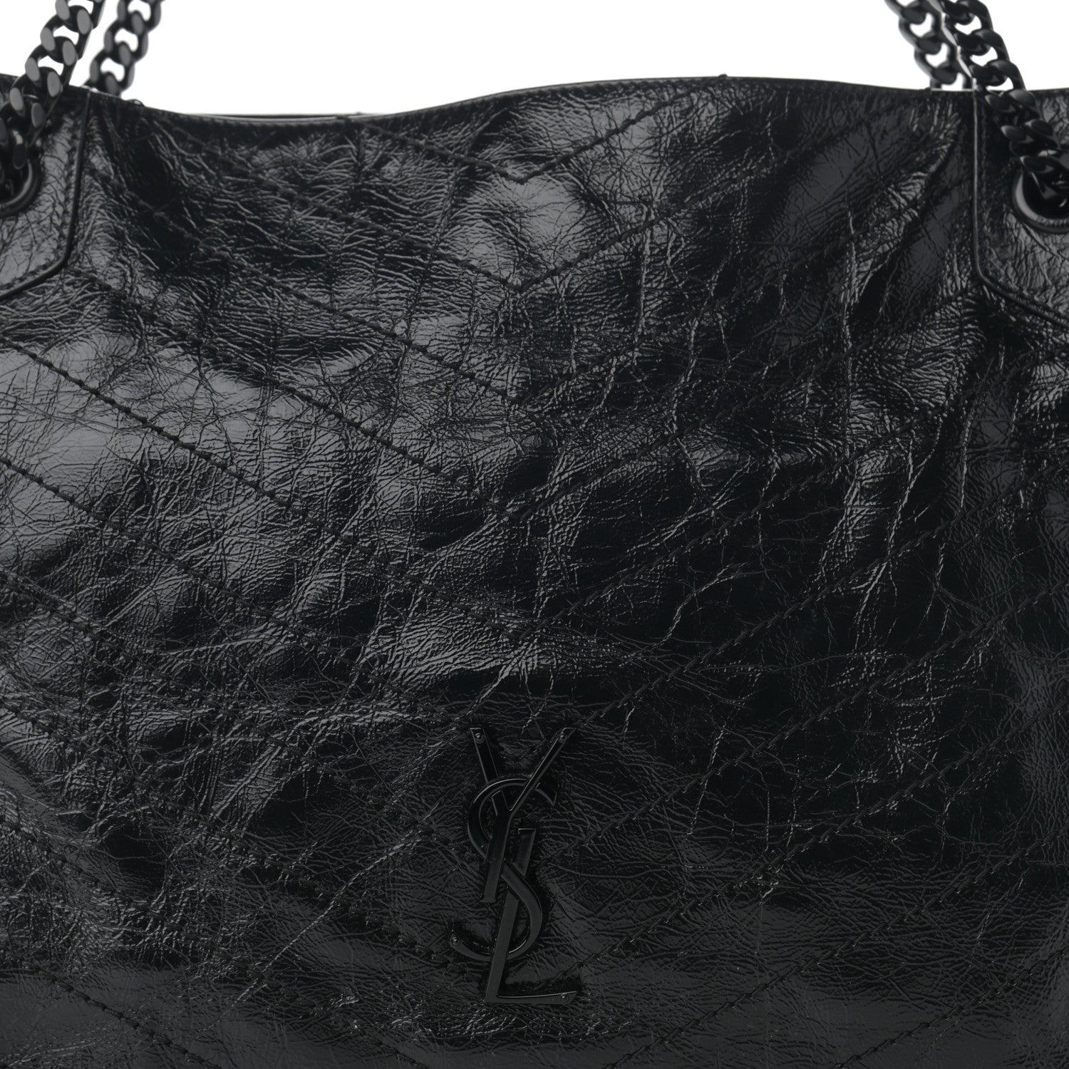Saint Laurent Crinkled Calfskin Matelasse Monogram Medium Niki Shopper Tote Black 8 of 11
