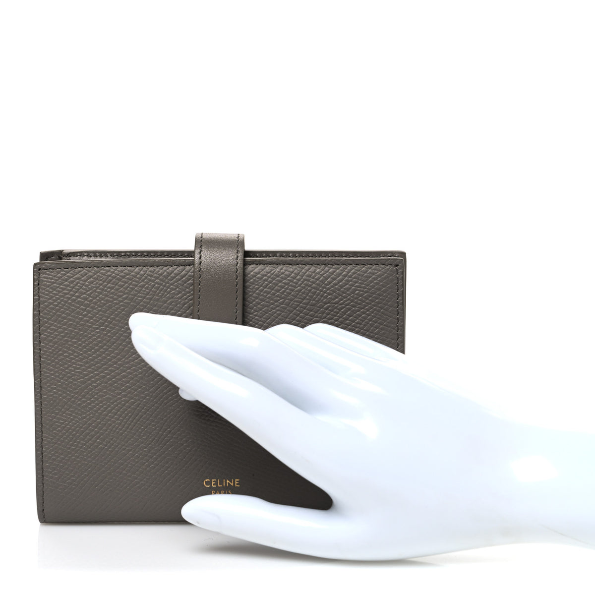 Grained Calfskin Medium Multifunction Strap Wallet Pebble