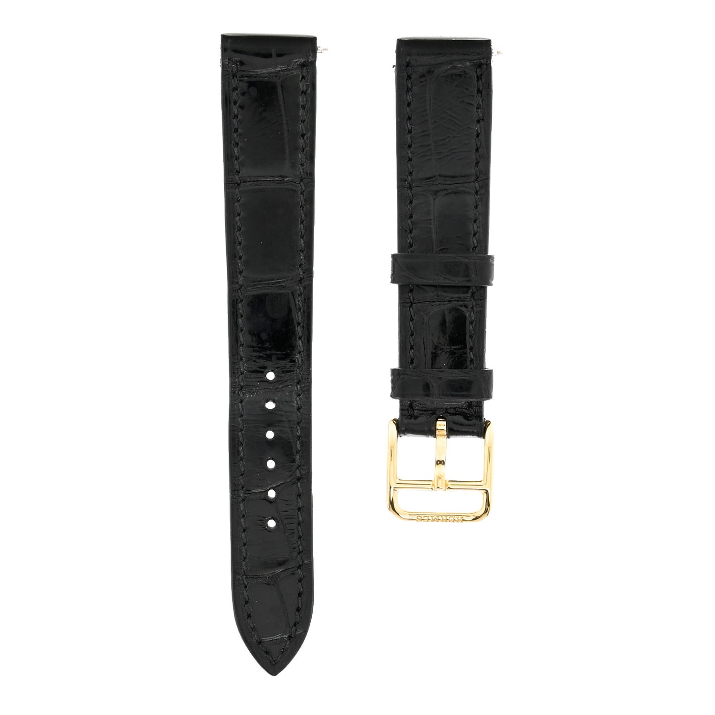 Shiny Alligator Heure H Hour Watch Strap Black