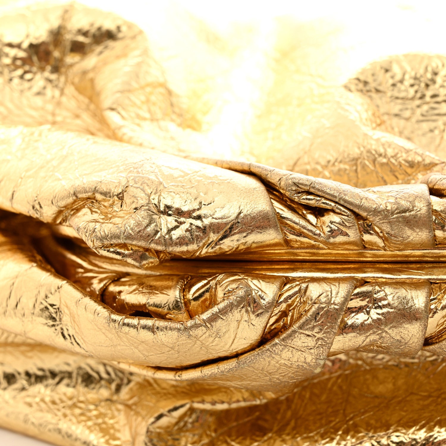 Bottega Veneta Metallic Crinkled Lambskin The Pouch Oversized Clutch Oro 8 of 9