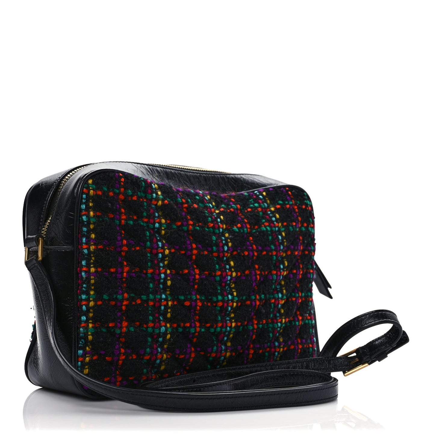 Tweed Calfskin Monogram Lou Camera Bag Black