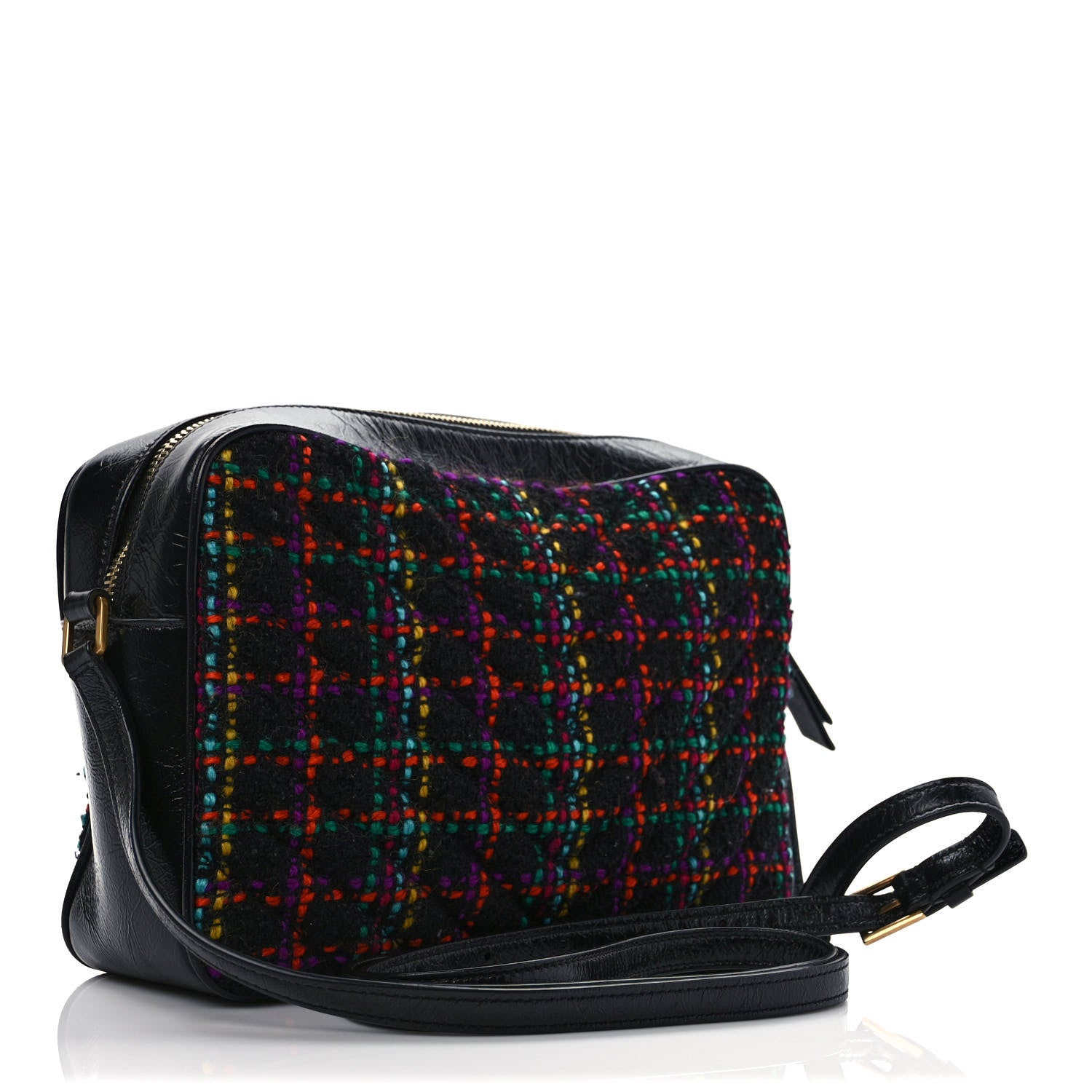 Saint Laurent Tweed Calfskin Monogram Lou Camera Bag Black 3 of 11