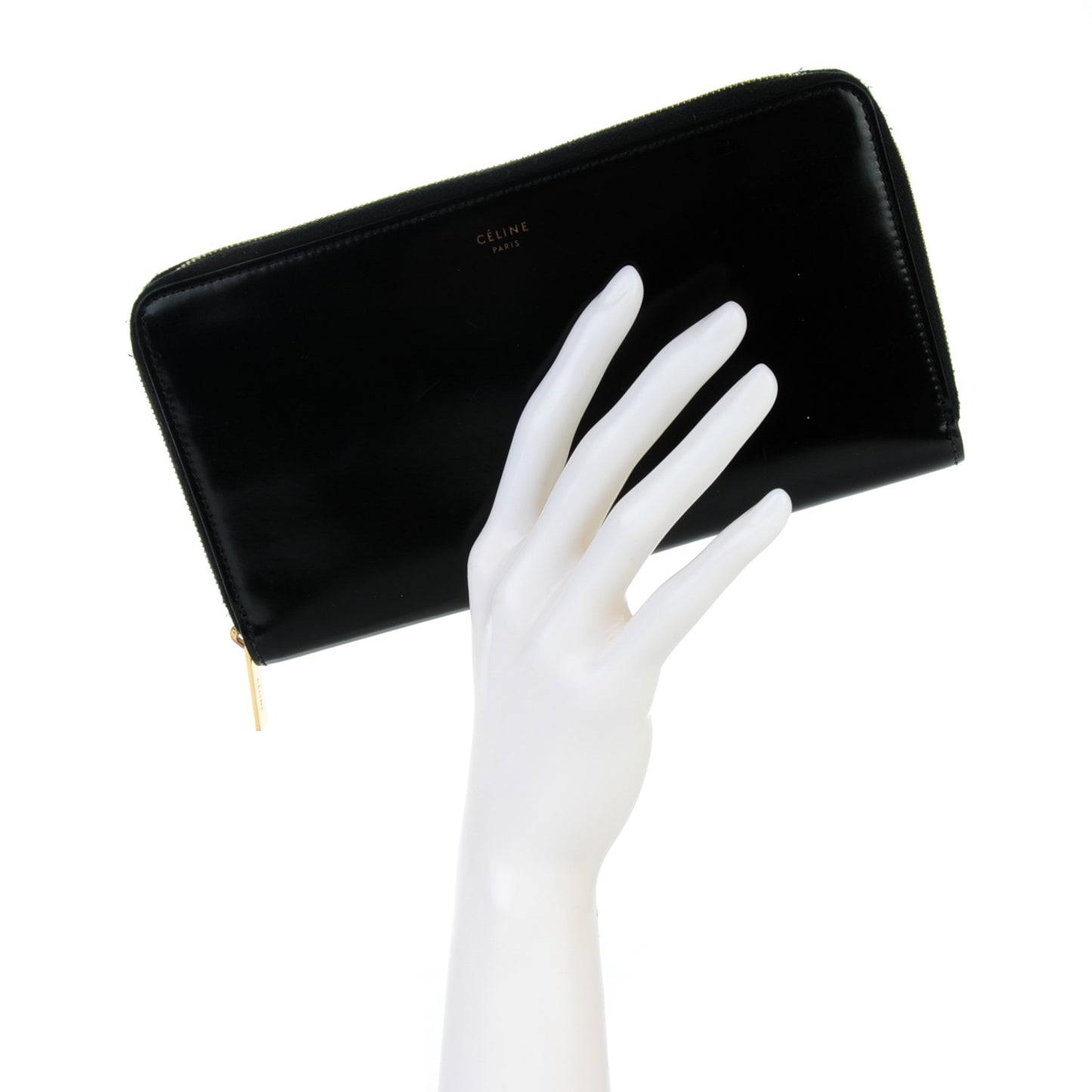 Spazzolato Calfskin Large Zip Around Multifunction Wallet Black