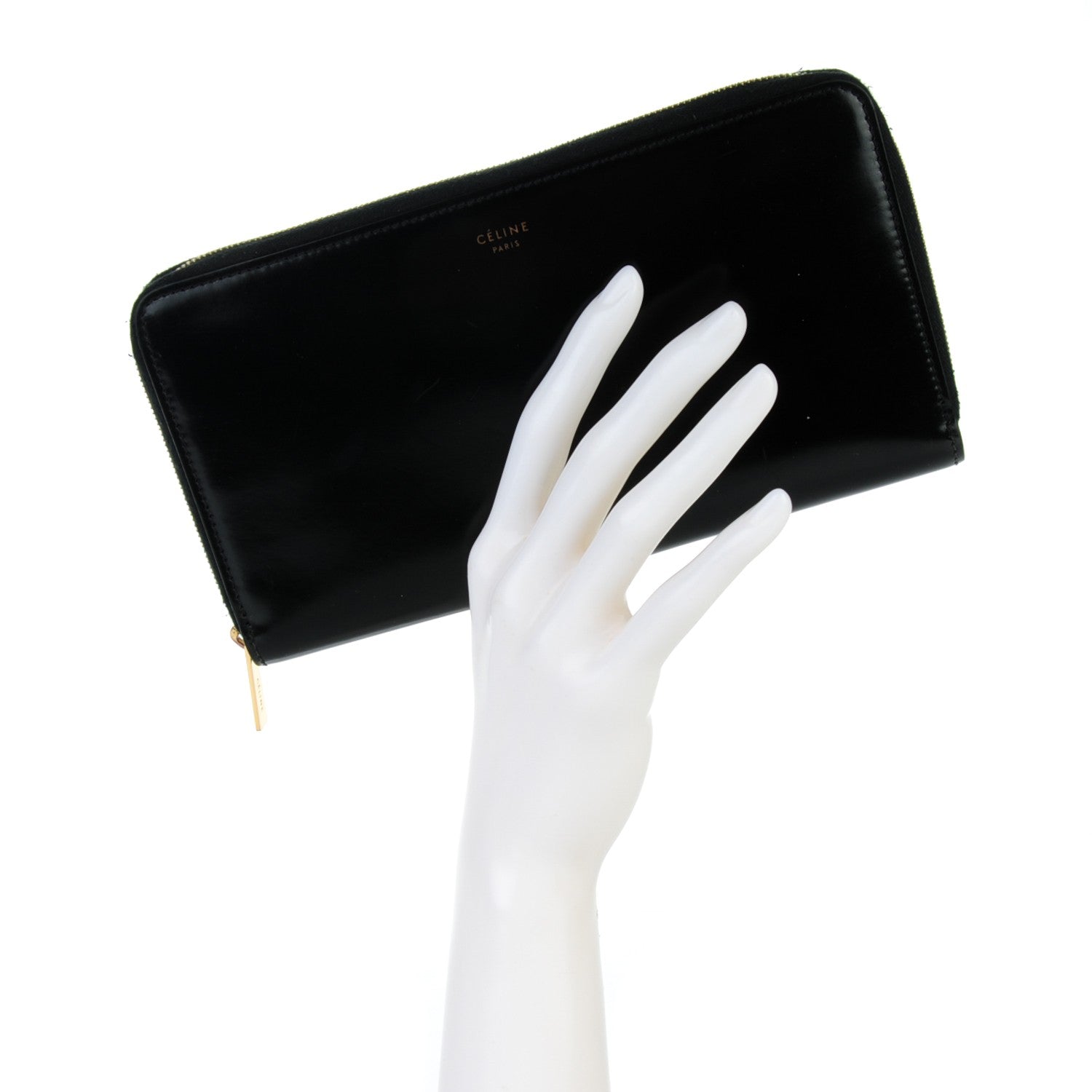 Celine Spazzolato Calfskin Large Zip Around Multifunction Wallet Black 2 of 8