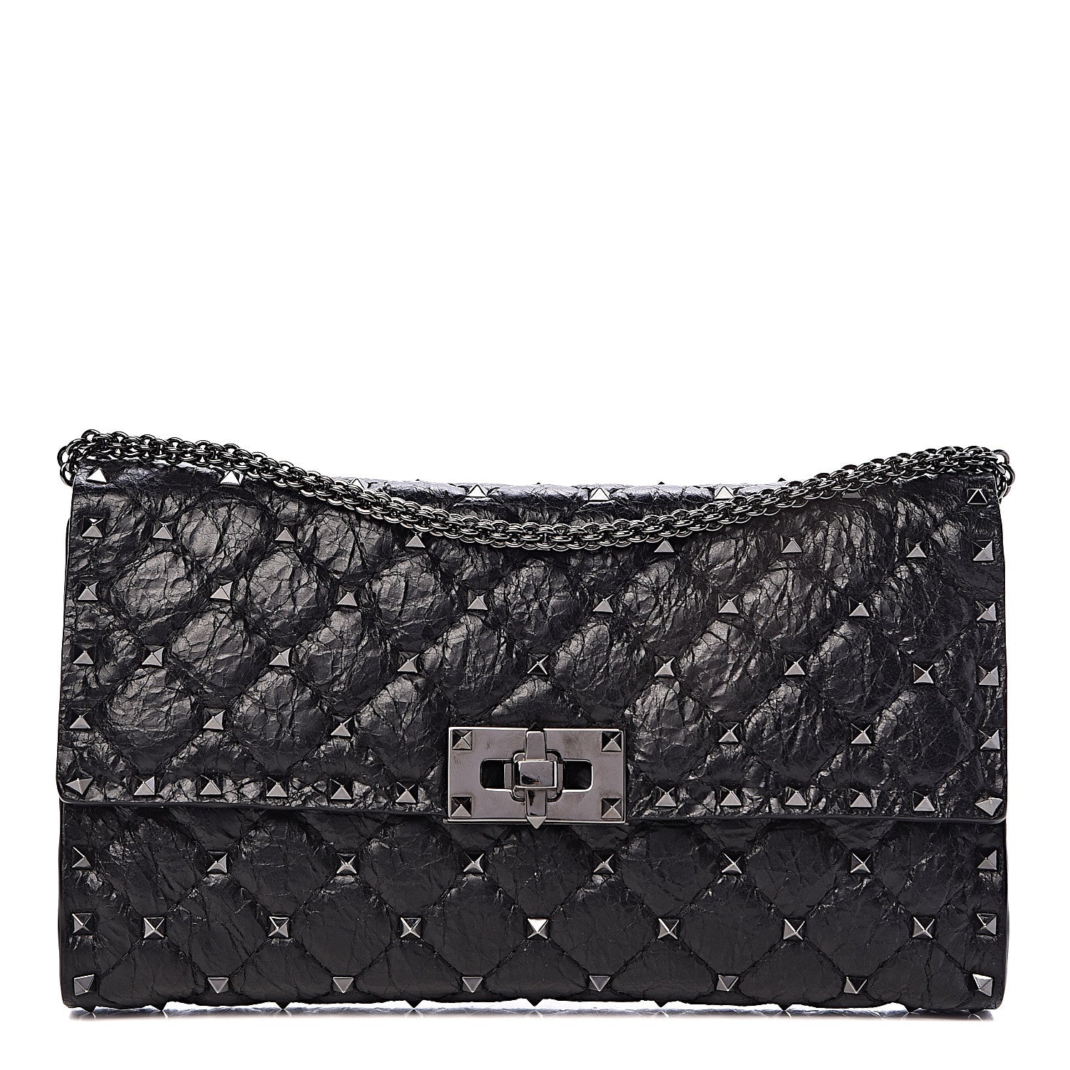 Valentino Garavani Craquele Nappa Rockstud Spike Wallet on Chain Black 2 of 9