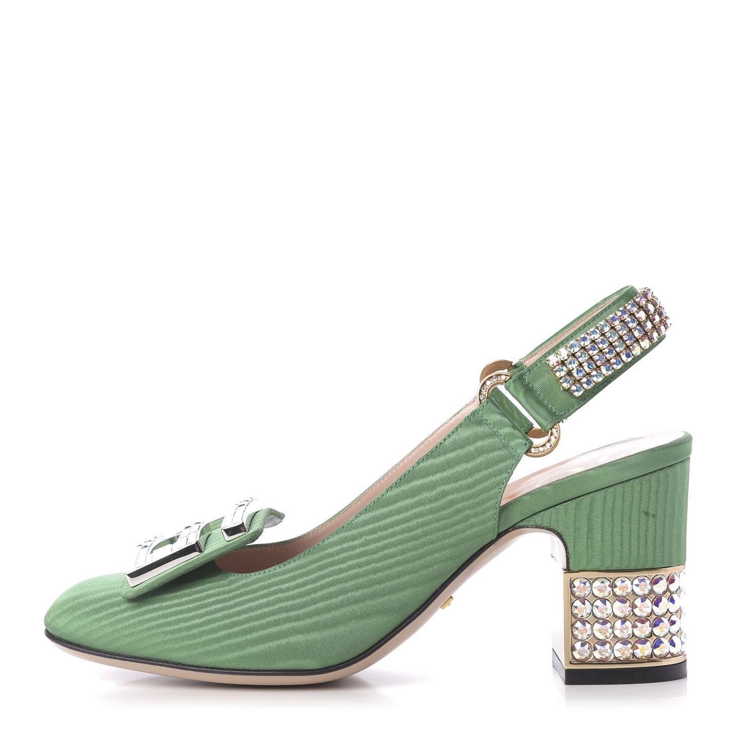 Moire Fabric Crystal Square G Madelyn Slingbacks 35 New Shamarock