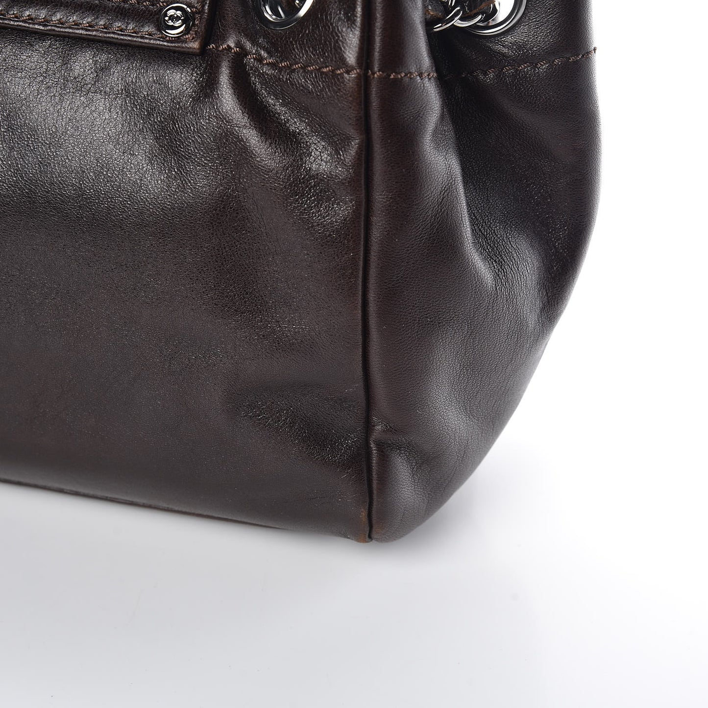 Lambskin Lax Accordion Flap Marron Fonce