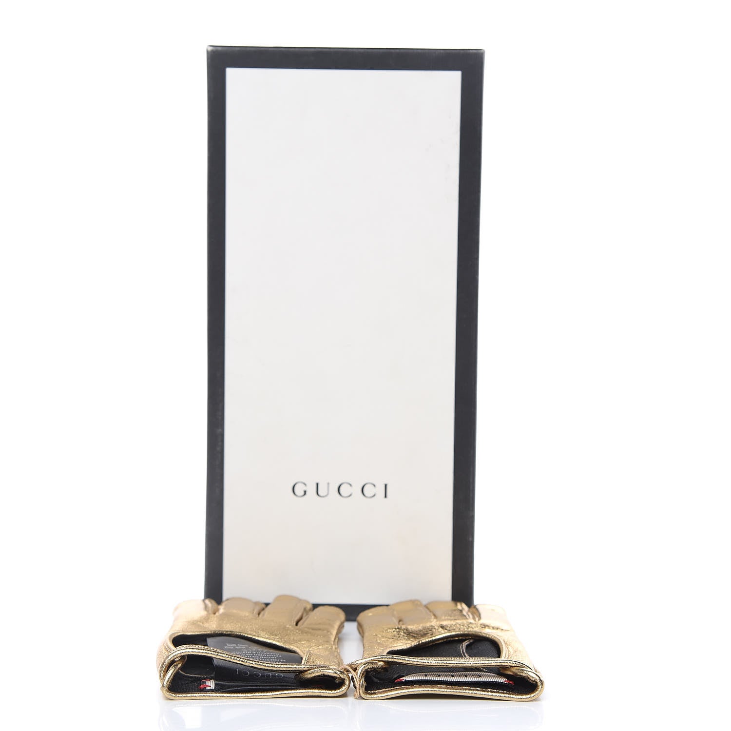 Gucci Metallic Nappa Donna Fingerless Gloves 7.5 Gold 6 of 6