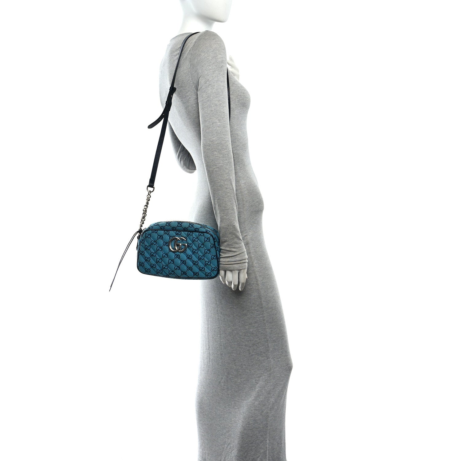 Gucci Monogram Multicolor Matelasse Diagonal Small GG Marmont Chain Shoulder Bag Light Blue Light Blue 2 of 10