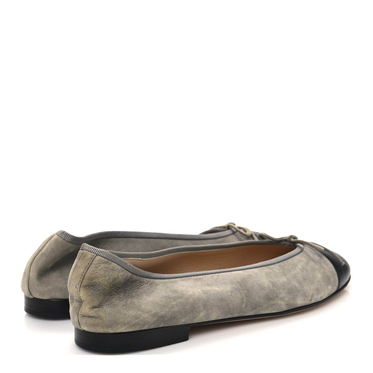 Chanel Suede Lambskin Cap Toe CC Ballerina Flats 41.5 Dark Grey Black 5 of 11