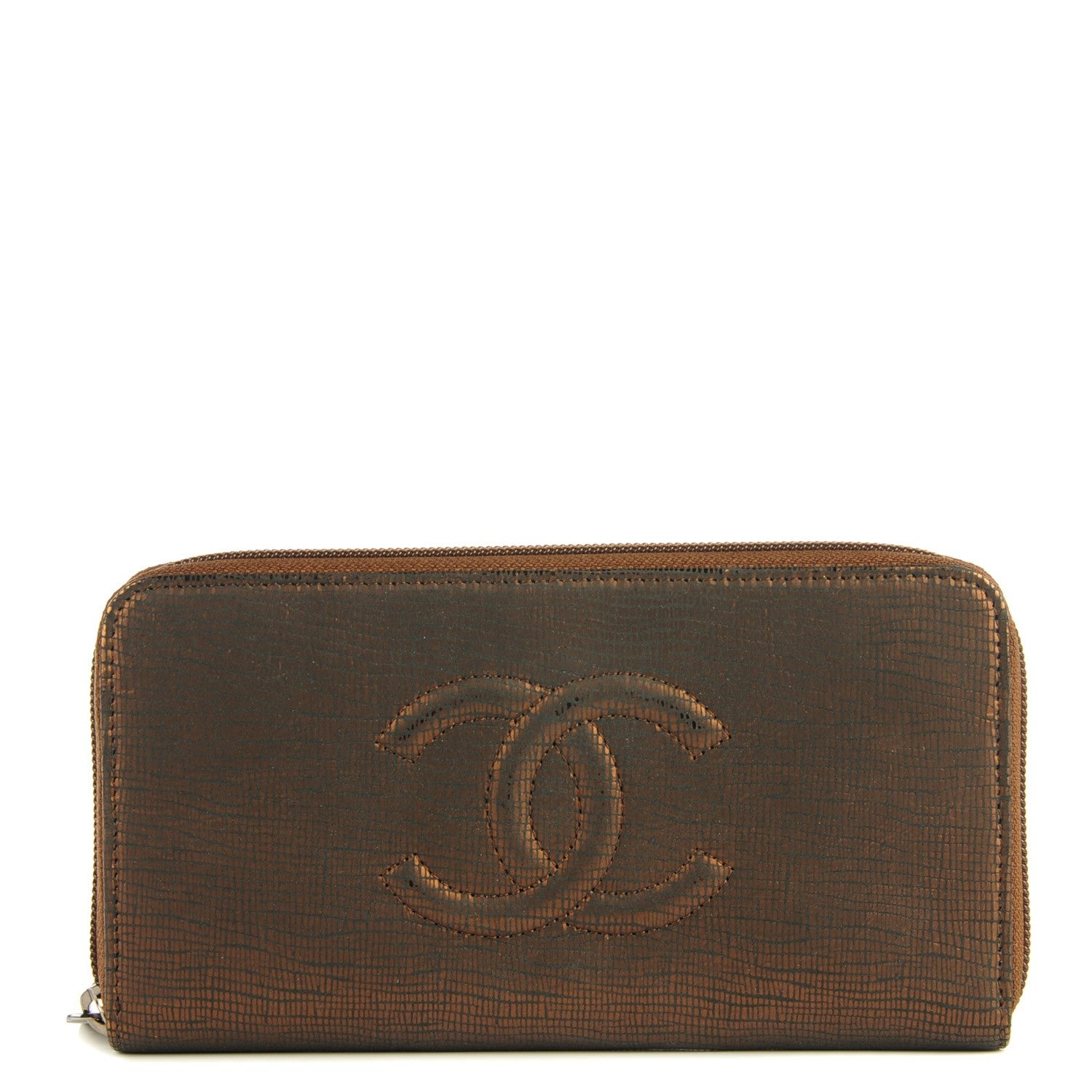Chanel Iridescent Stamped Calfskin Large Timeless CC Gusset Zip Around Wallet Brown 1 of 7
