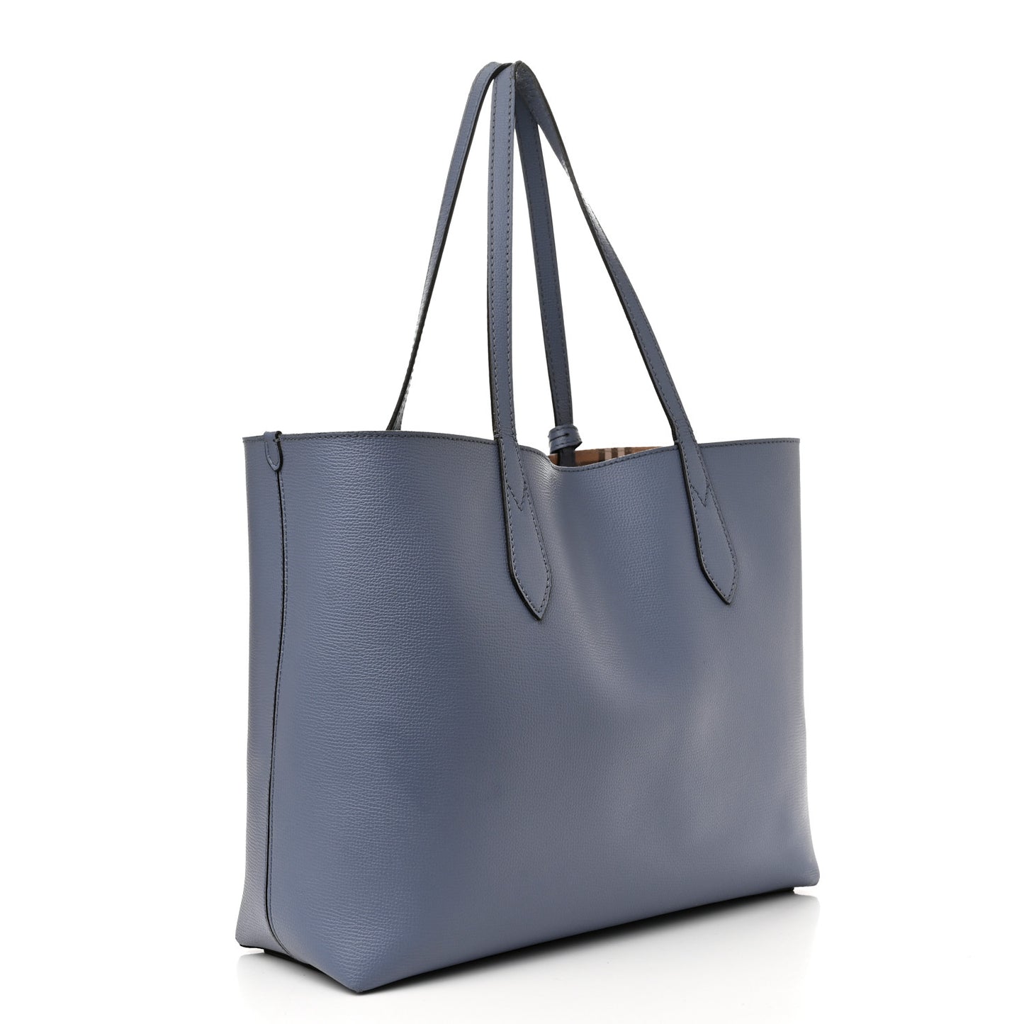 Calfskin Haymarket Check Small Reversible Tote Slate Blue