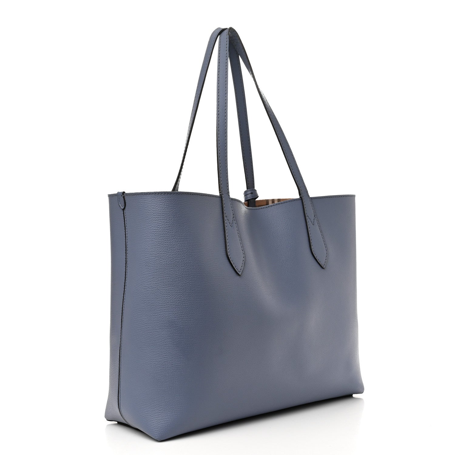 Burberry Calfskin Haymarket Check Small Reversible Tote Slate Blue 5 of 20