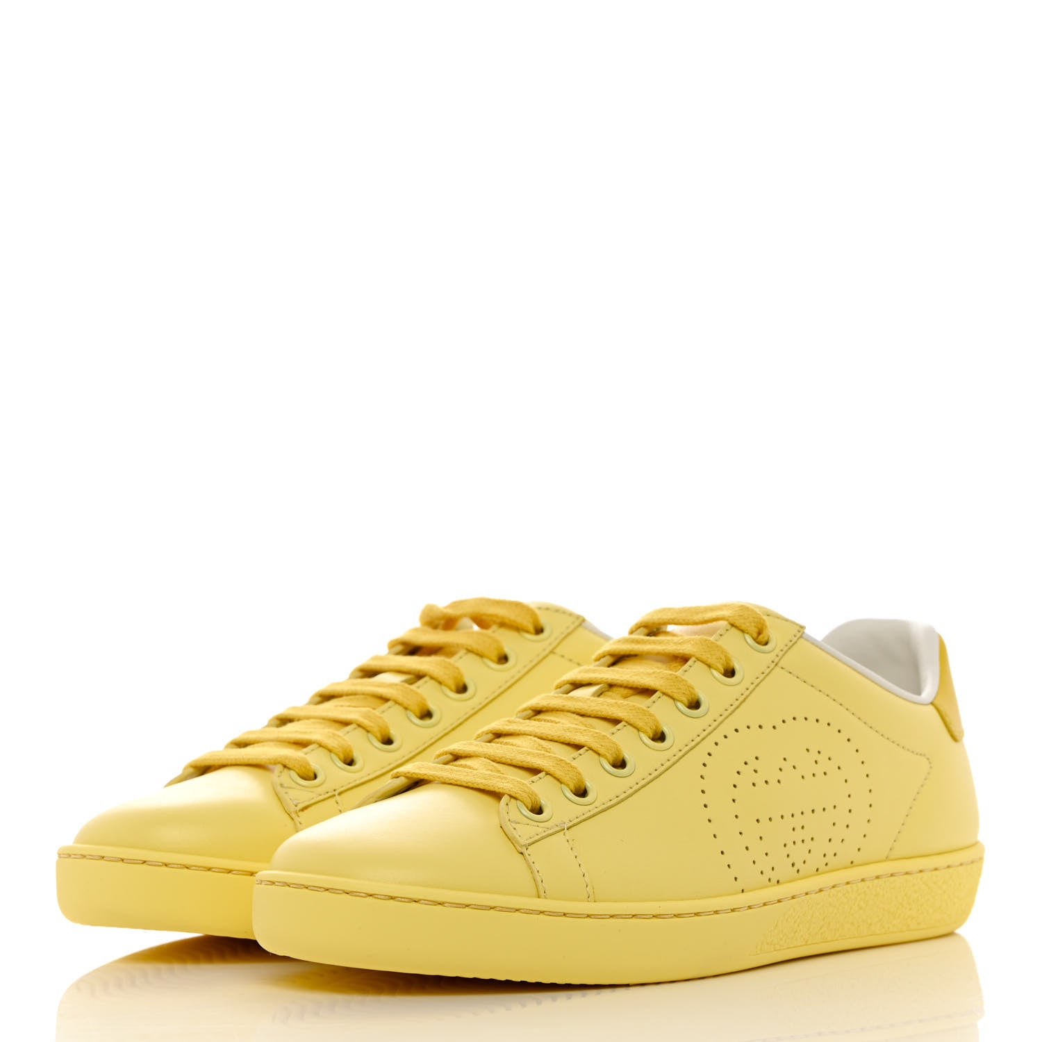 Gucci Calfskin Interlocking G Perforated Womens Ace Sneakers 35 Banana Straw Yellow 3 of 10