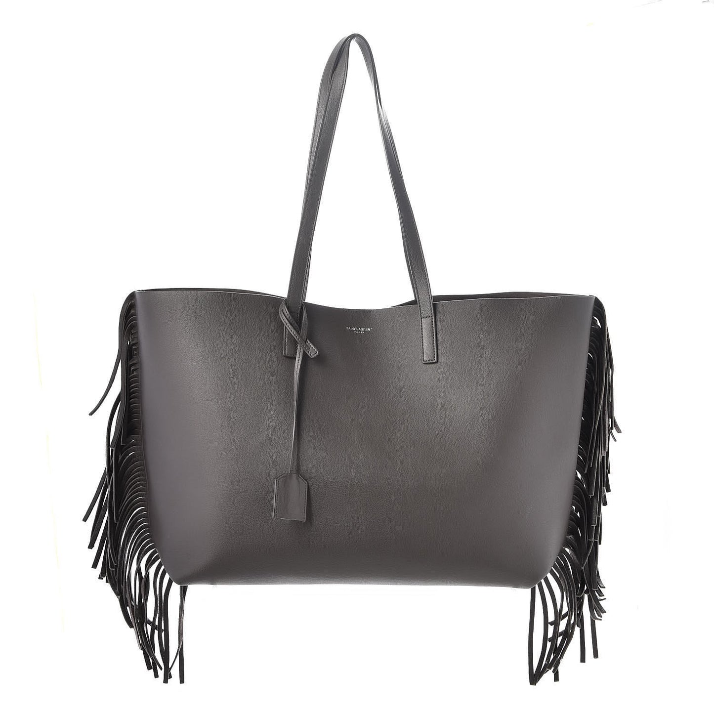 Calfskin Large Fringe Shopping Tote Dark Grey