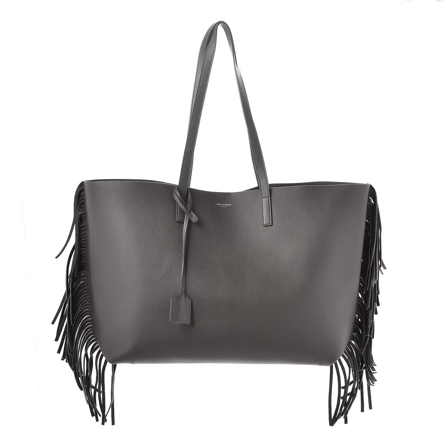 Saint Laurent Calfskin Large Fringe Shopping Tote Dark Grey 1 of 10