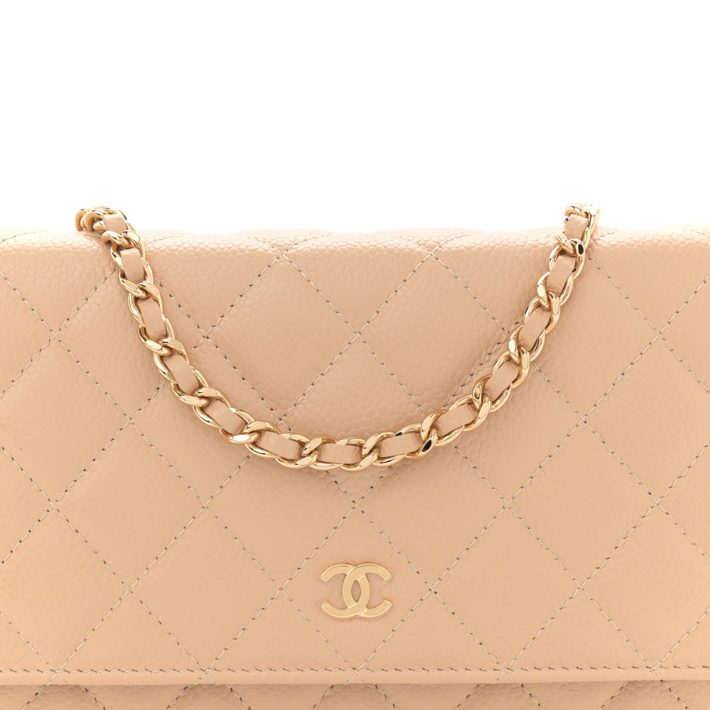Caviar Quilted Wallet on Chain WOC Beige
