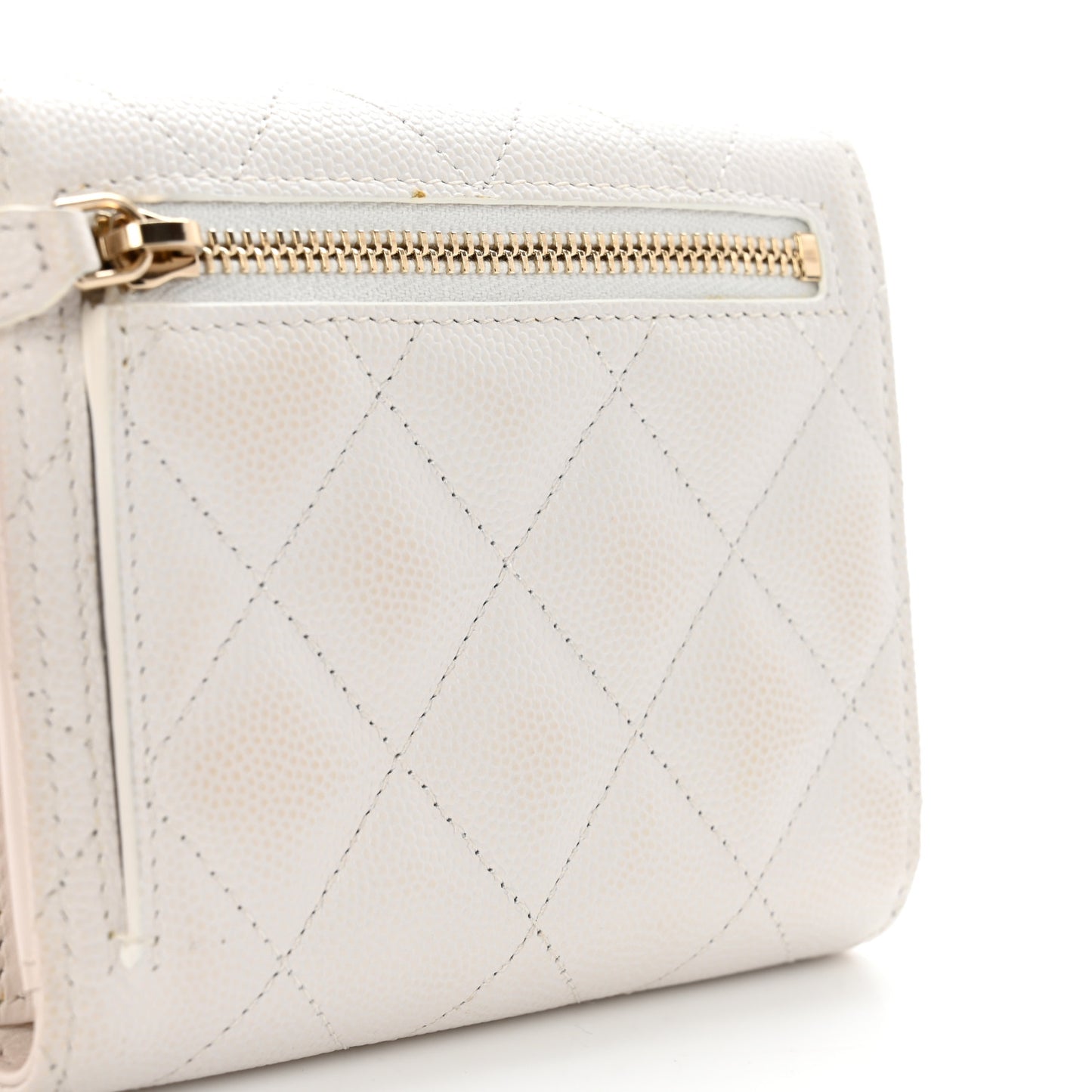 Caviar Quilted Compact Flap Wallet White
