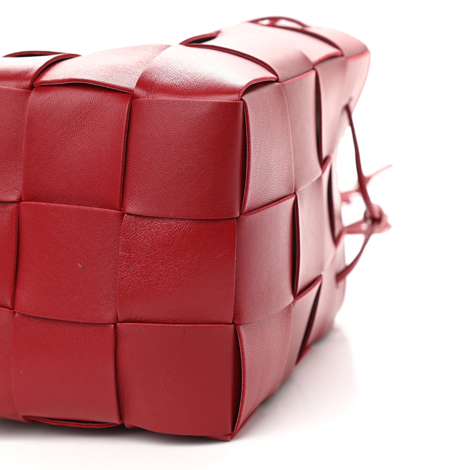 Bottega Veneta Lambskin Intreccio Small Crossbody Bucket Bag Dark Red 8 of 9