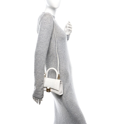 Balenciaga Shiny Calfskin Crocodile Embossed Hourglass Top Handle Bag XS White 2 of 9