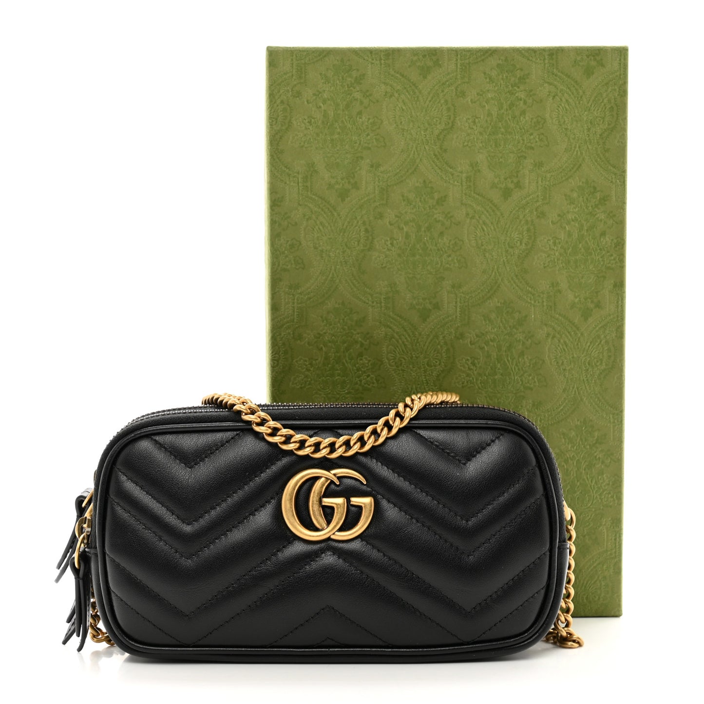 Calfskin Matelasse Mini GG Marmont Chain Crossbody Bag Black
