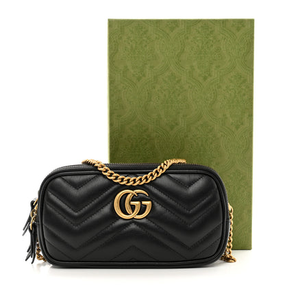 Gucci Calfskin Matelasse Mini GG Marmont Chain Crossbody Bag Black 10 of 10