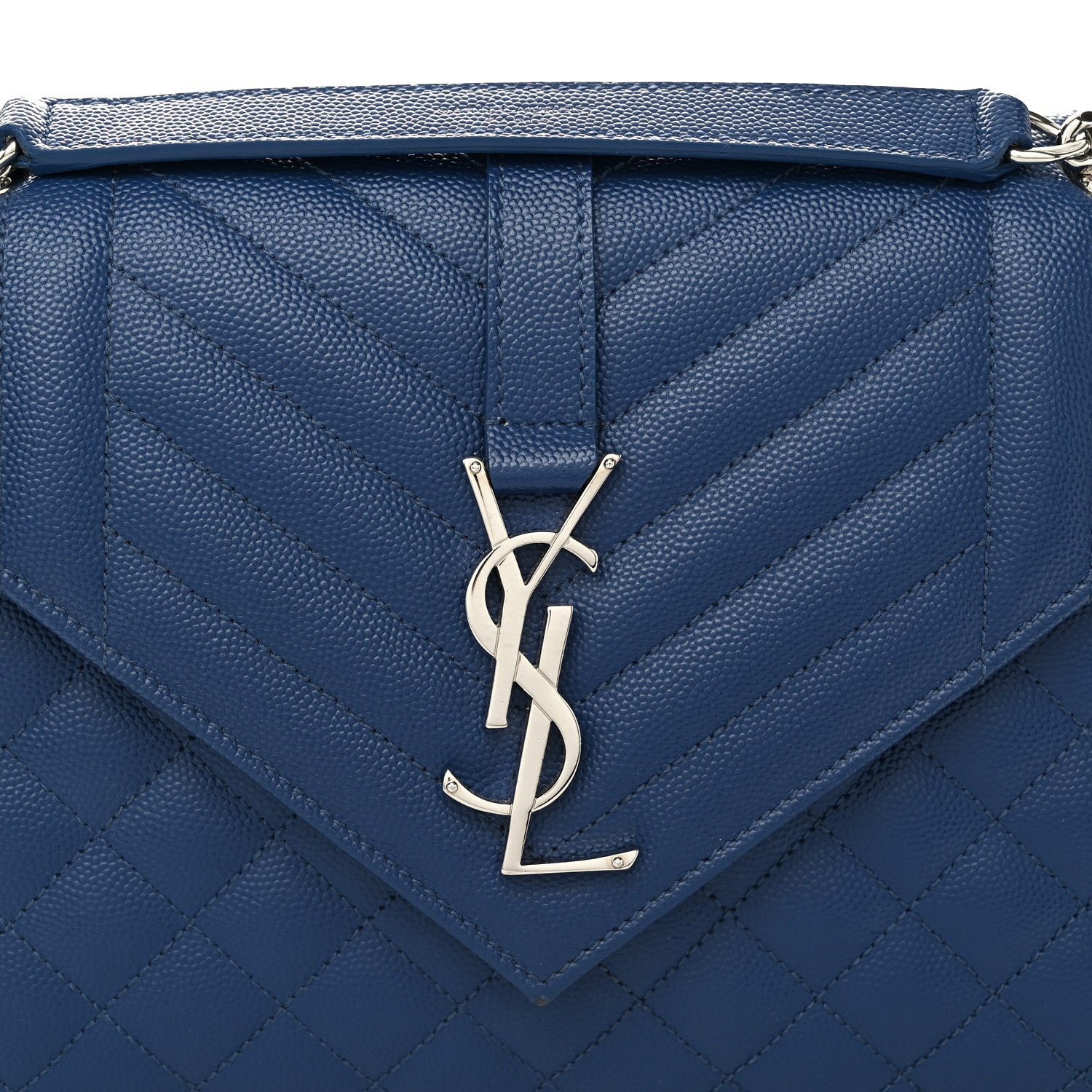 Saint Laurent Grain De Poudre Textured Mixed Matelasse Triquilt Medium Monogram Satchel Denim 7 of 9
