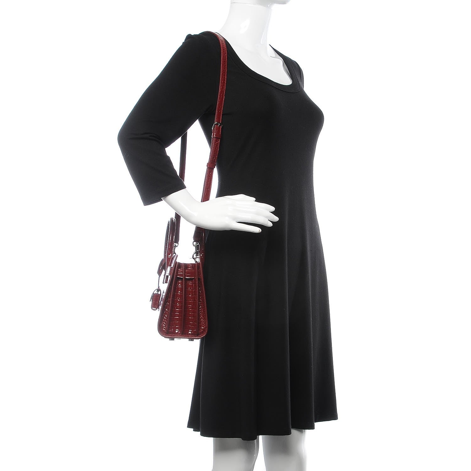 Saint Laurent Calfskin Crocodile Embossed Nano Sac De Jour Dark Red 2 of 7