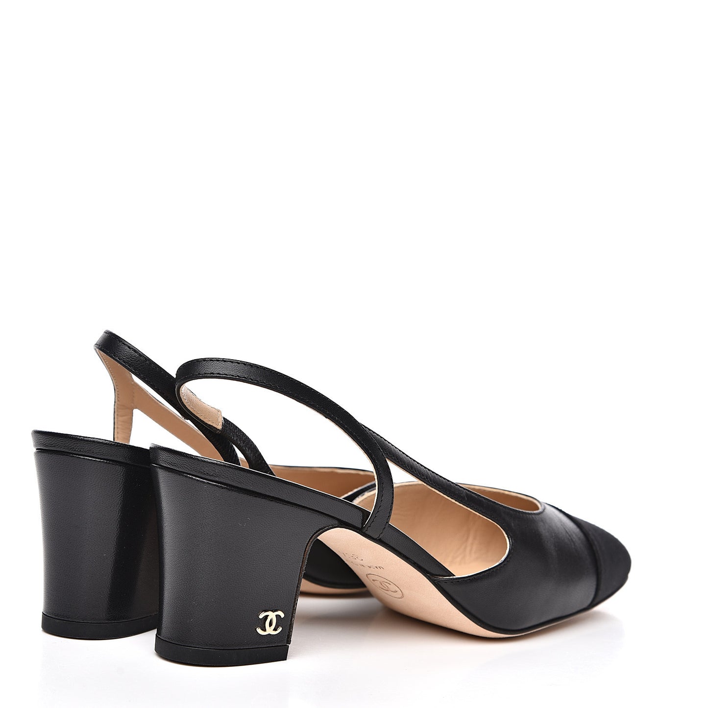 Goatskin Grosgrain Cap Toe CC Slingback Sandals 36.5 Black